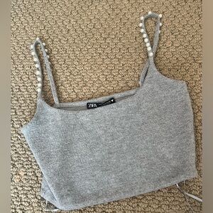Zara Cropped Knit Tank with Pearls